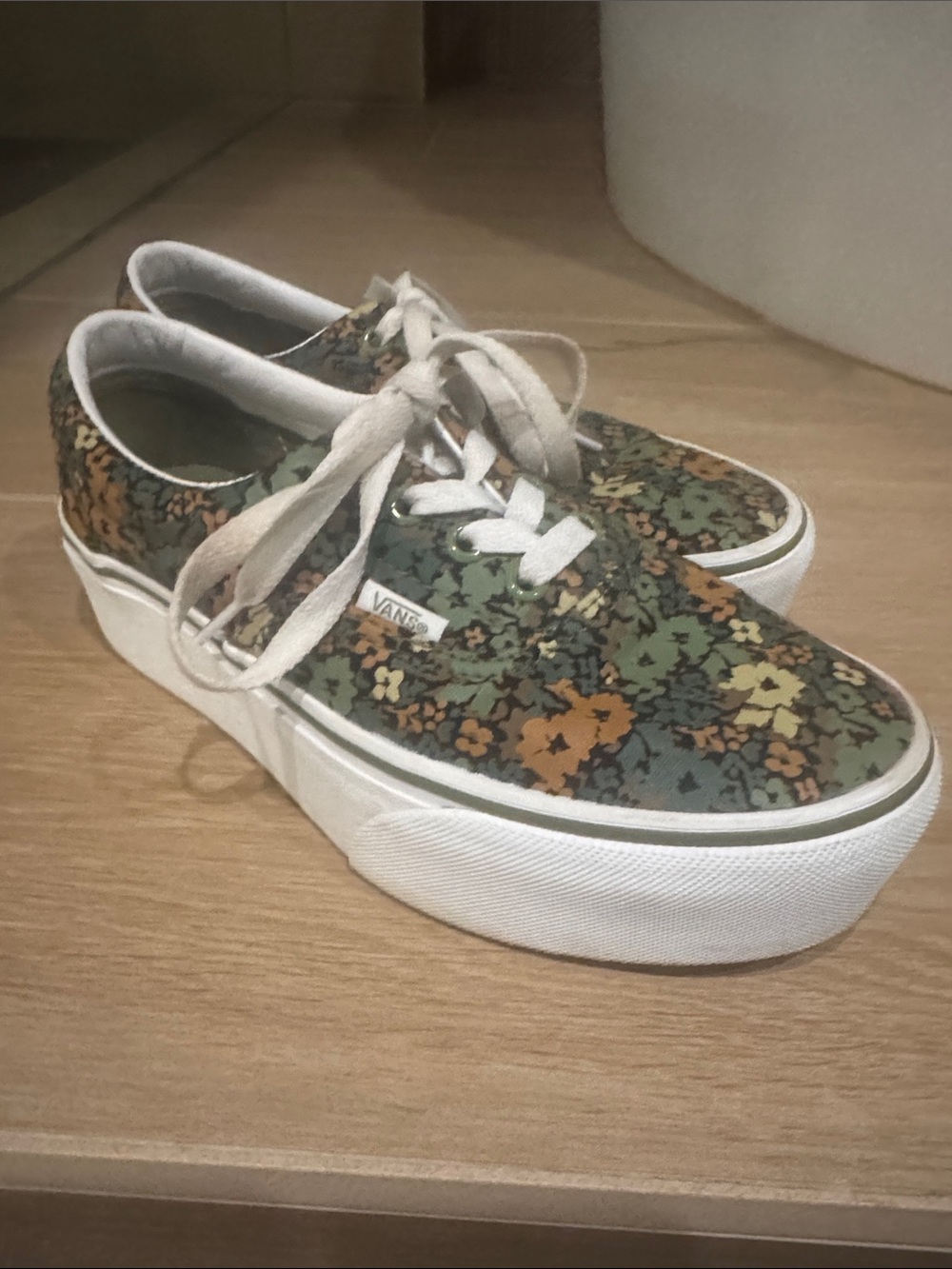 Vans Green Floral Platform Lace-Up Sneakers